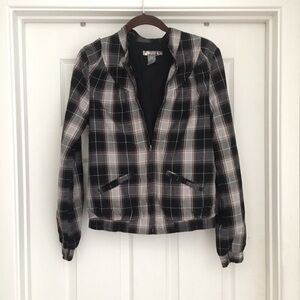 Split Lightweight Plaid Cotton Zip Up Skater Jacket Sz S
